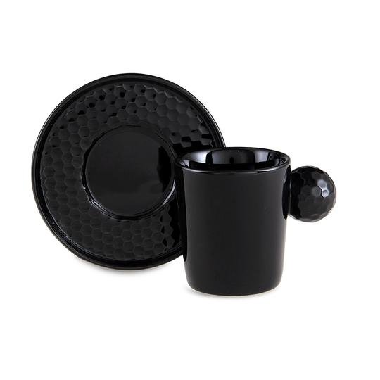 Jumbo Golfline Siyah 2'li Tabaklı Kahve Fincan Takımı 90 ml