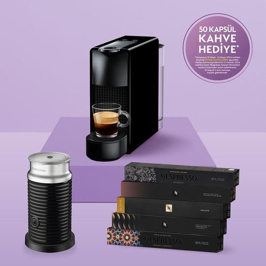 Nespresso Essenza Mini C35 Black Bundle Kapsül Kahve Makinesi